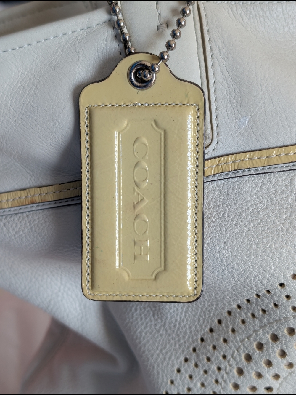 Coach Audrey Op Art Ivory Leather Tote with Signature Perforated Logo - Picture 3 of 13